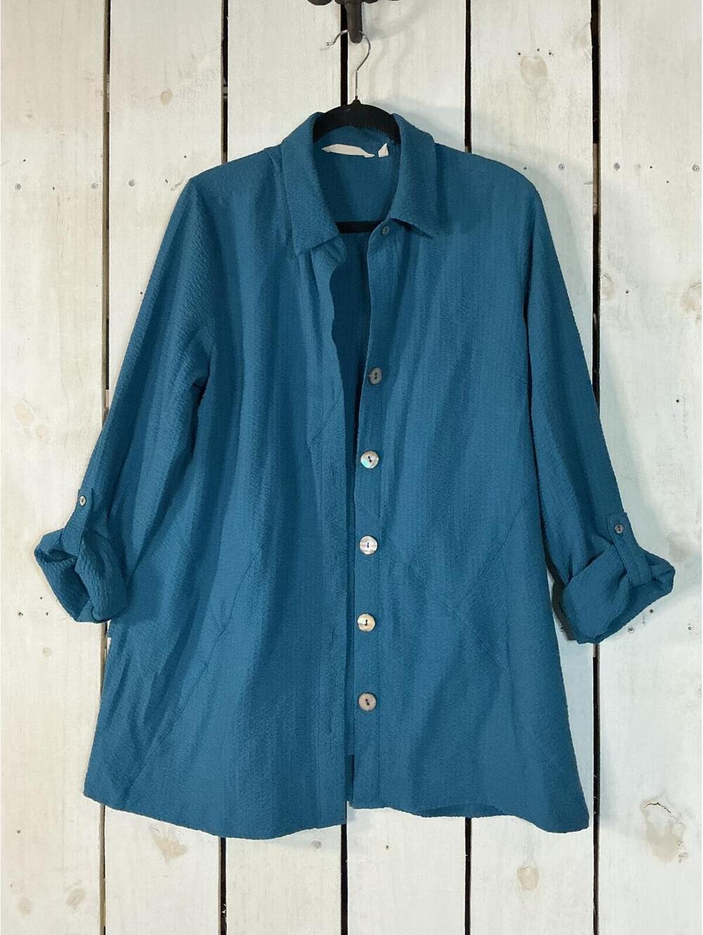Soft Surroundings Teal Button-Up Shirt Jacket Large
